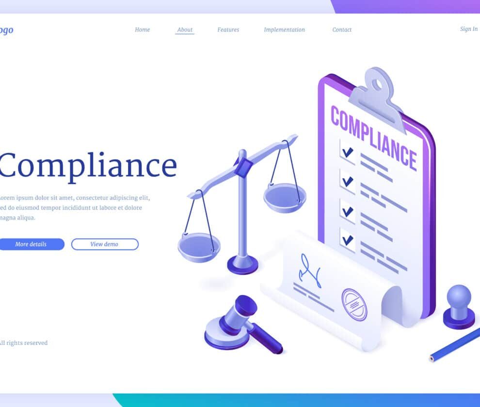 Compliance isometric landing page, business policy