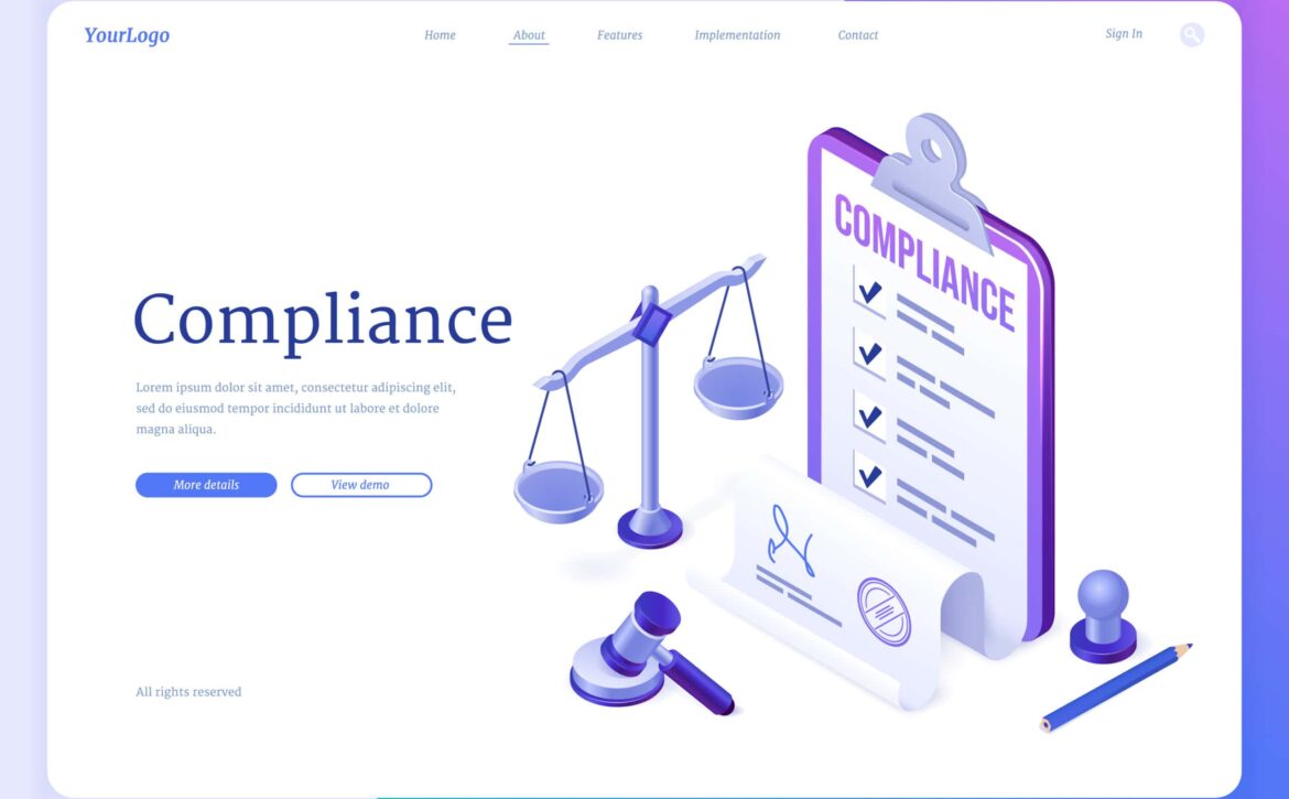 Compliance isometric landing page, business policy